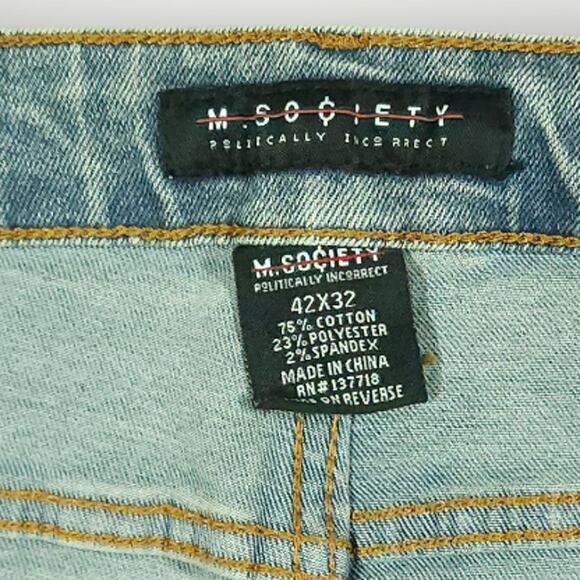 M Society Jeans 42x32 Mens Skinny Distressed Painted Art to Wear Light Mud Wash - Picture 5 of 13
